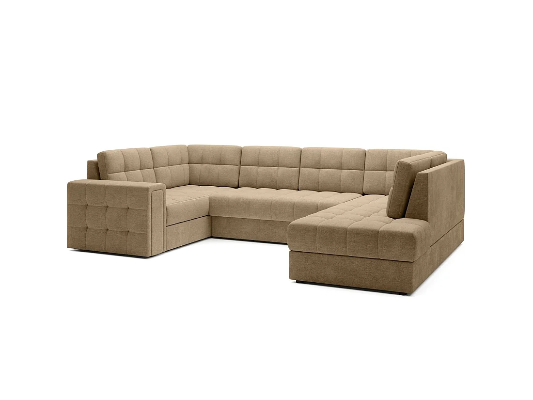 Sofá esquinero convertible MONTEZA en color marrón claro de 299 cm con espacio de almacenamiento y cama
