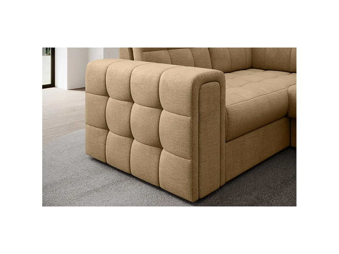 Sofá esquinero convertible MONTEZA en color marrón claro de 299 cm con espacio de almacenamiento y cama