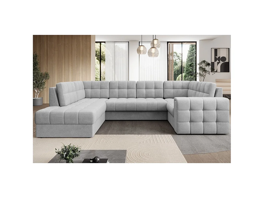 Sofá de esquina convertible MONTEZA gris izquierdo 299 cm con almacenamiento y cama
