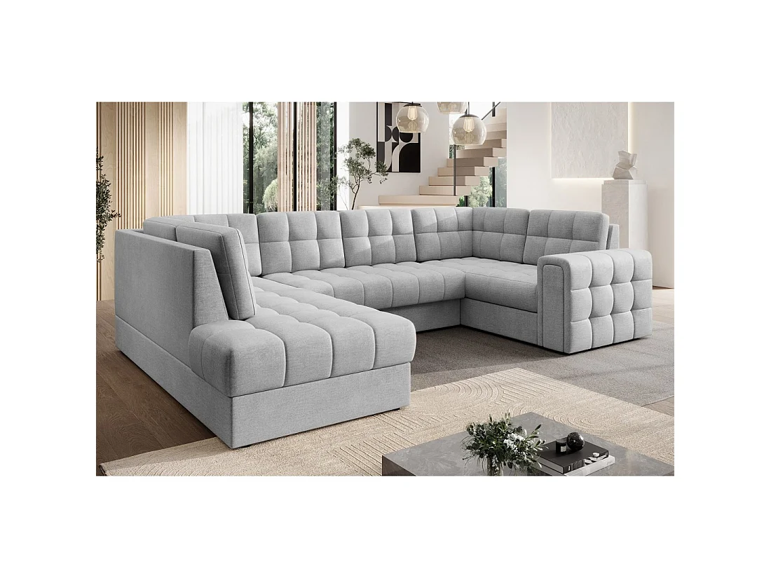 Sofá de esquina convertible MONTEZA gris izquierdo 299 cm con almacenamiento y cama