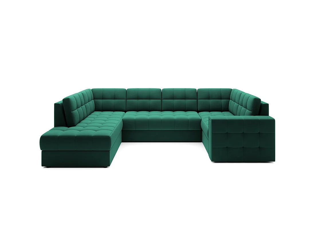 Sofá esquinero convertible MONTEZA verde izquierdo 299 cm con almacenaje y cama