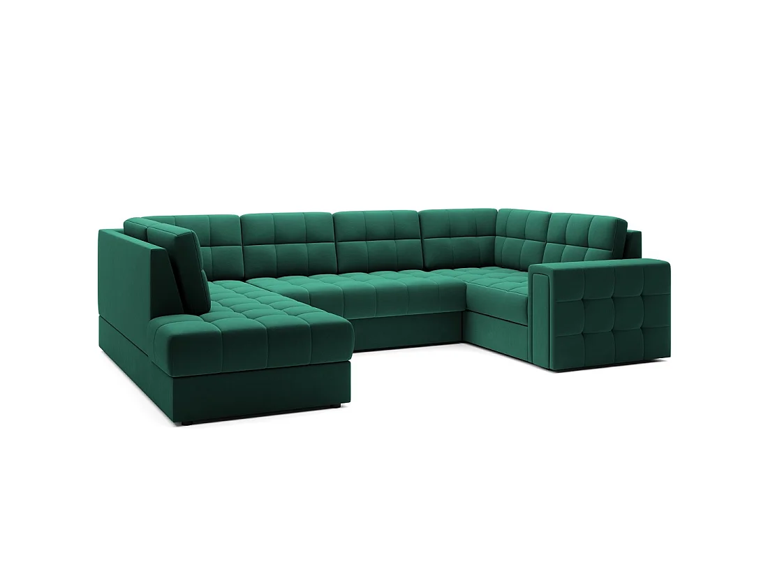 Sofá esquinero convertible MONTEZA verde izquierdo 299 cm con almacenaje y cama