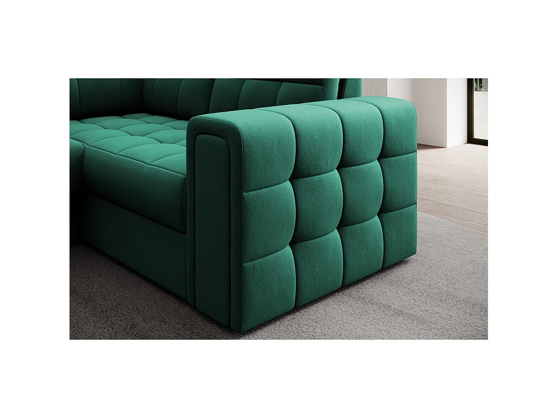 Sofá esquinero convertible MONTEZA verde izquierdo 299 cm con almacenaje y cama