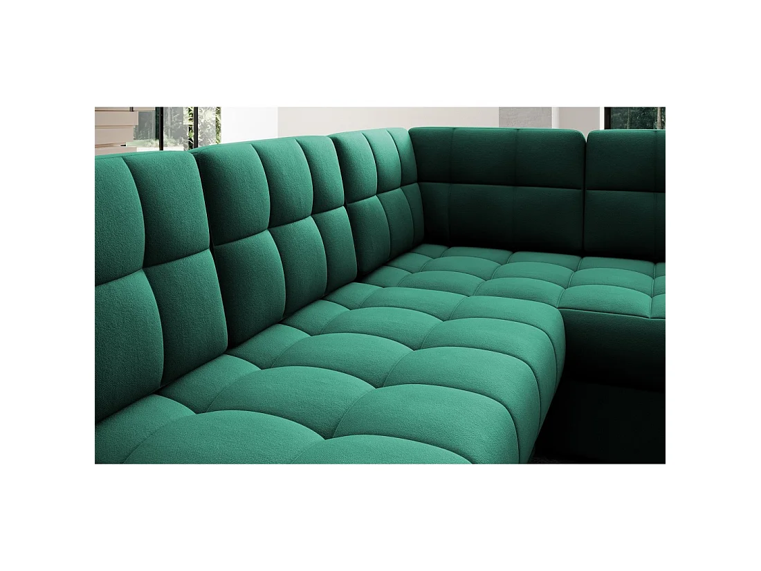 Sofá esquinero convertible MONTEZA verde izquierdo 299 cm con almacenaje y cama