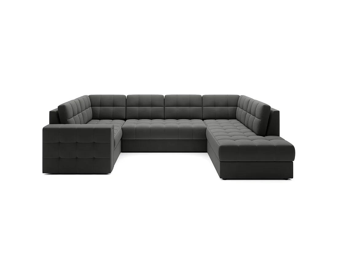 Sofá de esquina convertible MONTEZA gris oscuro 299 cm con almacenamiento y cama