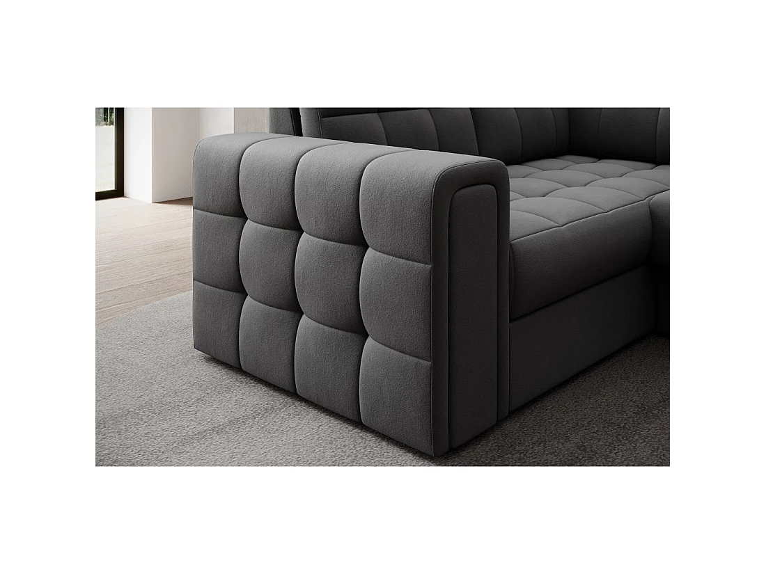 Sofá de esquina convertible MONTEZA gris oscuro 299 cm con almacenamiento y cama