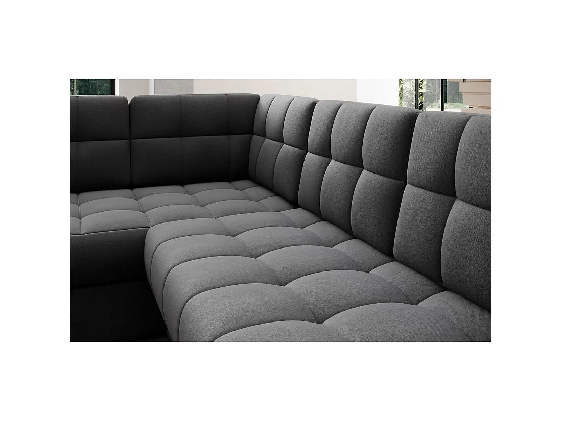 Sofá de esquina convertible MONTEZA gris oscuro 299 cm con almacenamiento y cama