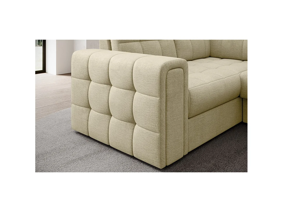 Sofá esquinero convertible MONTEZA beige 299 cm con almacenamiento y cama