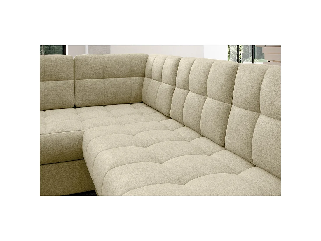 Sofá esquinero convertible MONTEZA beige 299 cm con almacenamiento y cama