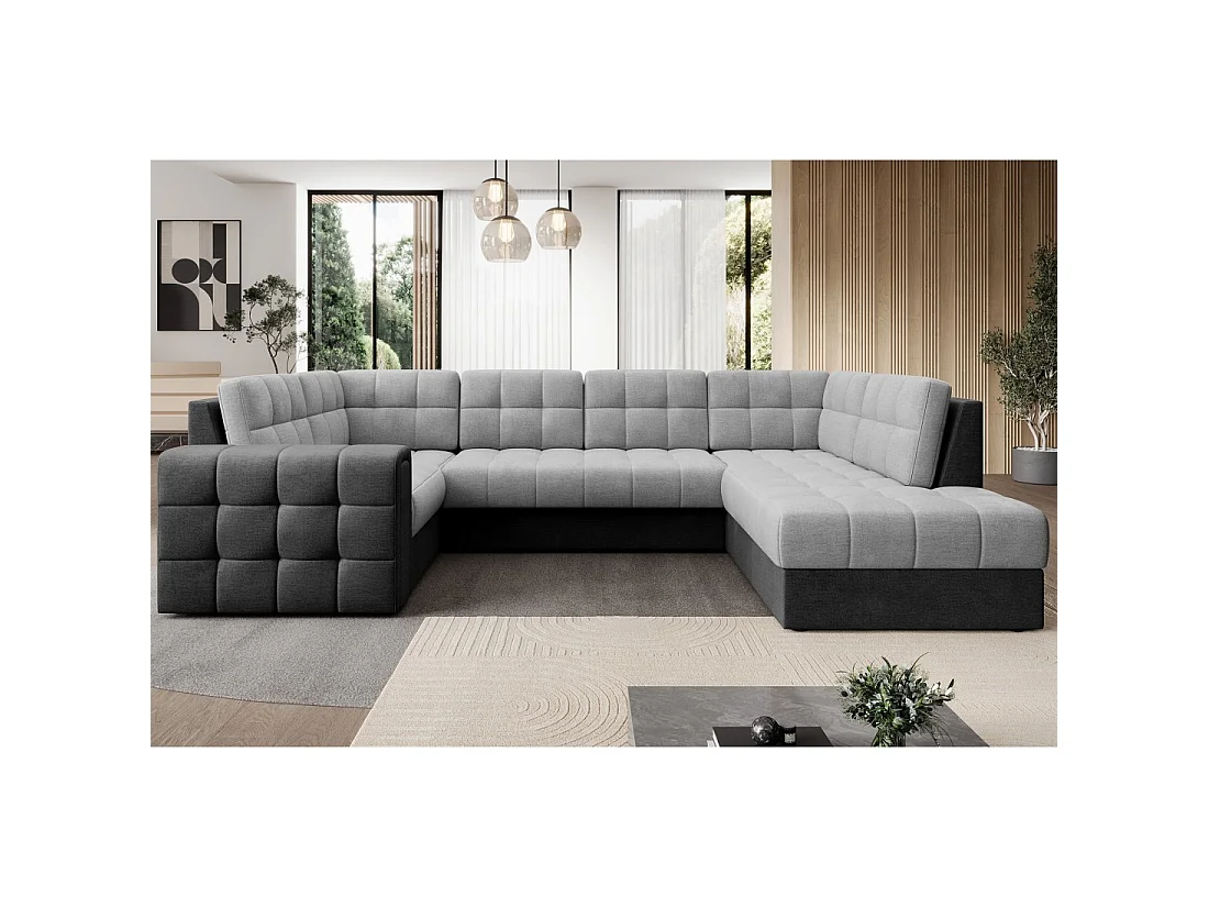 Canapé d'angle convertible MONTEZA noir et gris 299 cm avec coffre et couchage