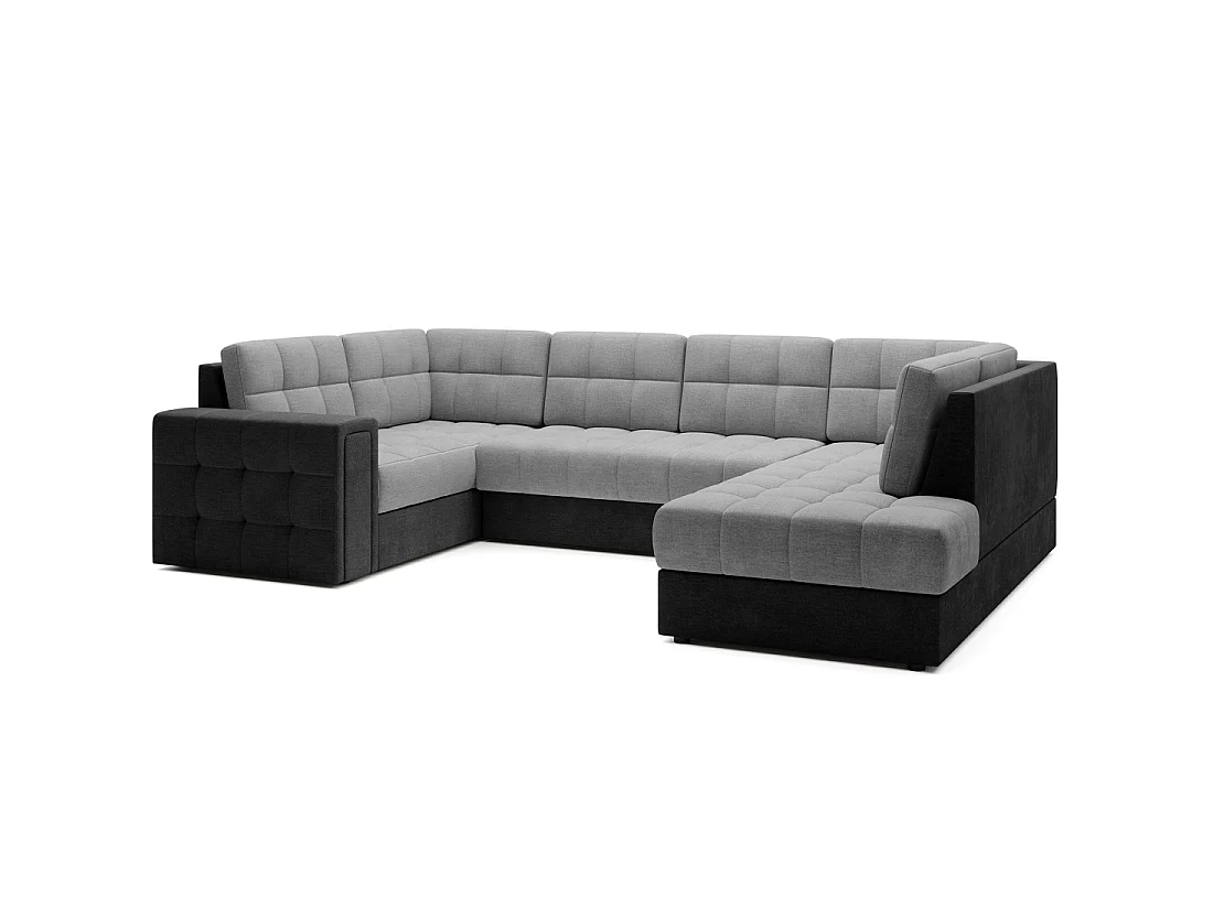 Canapé d'angle convertible MONTEZA noir et gris 299 cm avec coffre et couchage