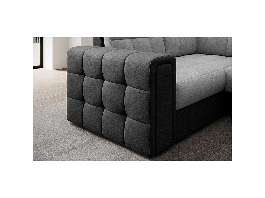 Canapé d'angle convertible MONTEZA noir et gris 299 cm avec coffre et couchage