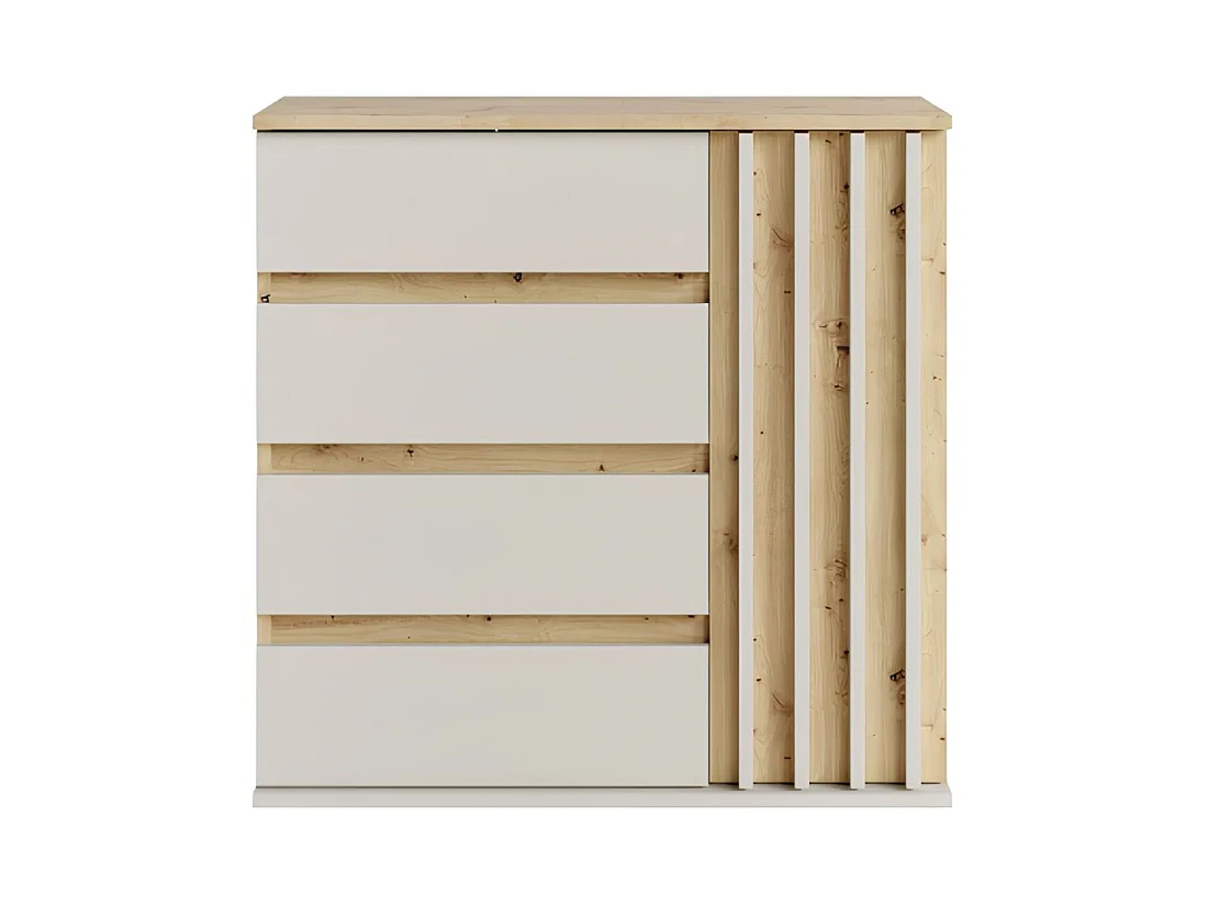 Commode NEMO 80 cm avec 1 porte et 4 tiroirs – Chêne et beige cachemire