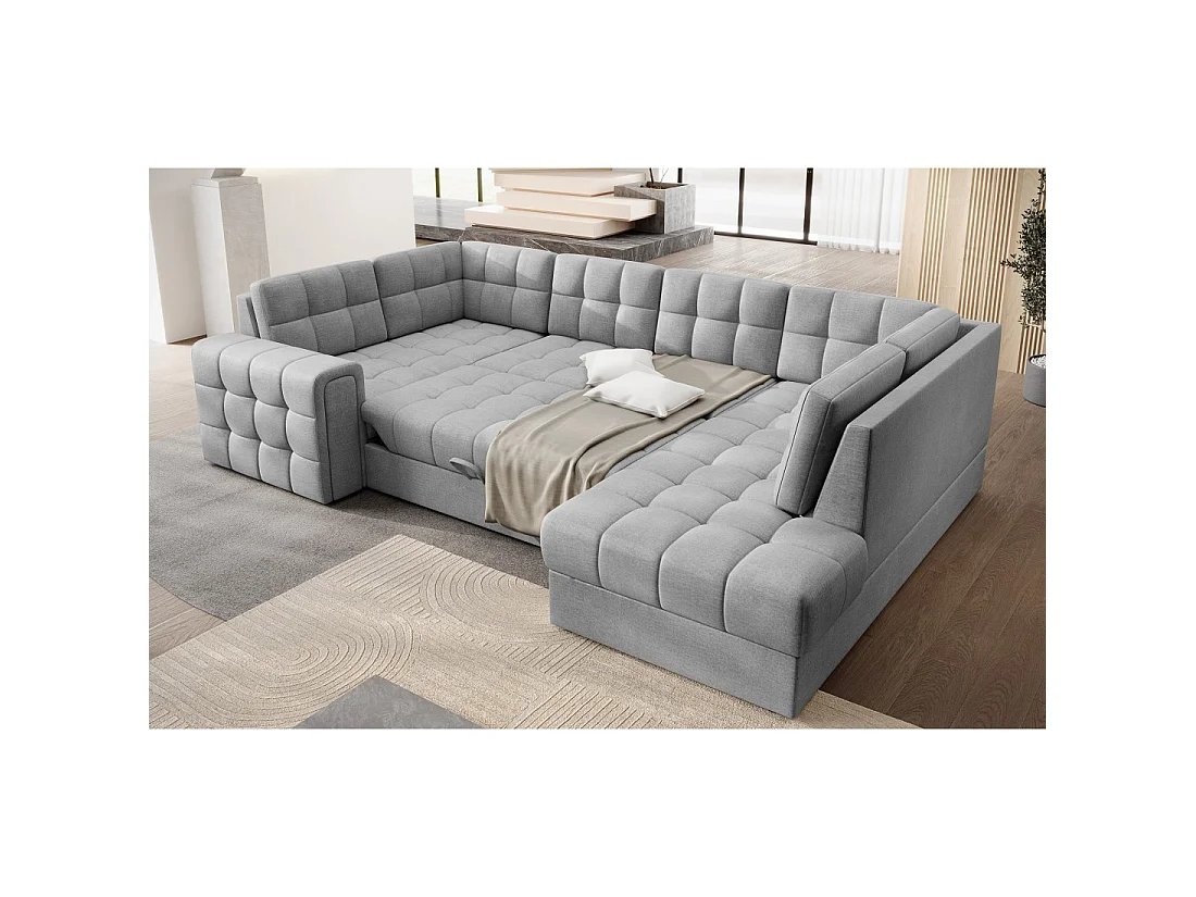 Canapé d'angle convertible MONTEZA gris 299 cm avec coffre et couchage