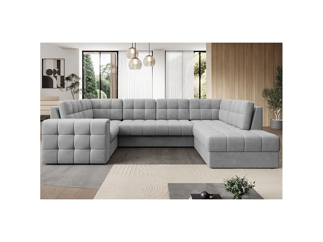 Canapé d'angle convertible MONTEZA gris 299 cm avec coffre et couchage