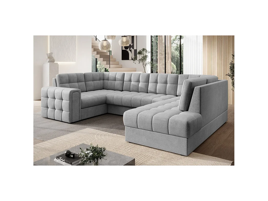 Canapé d'angle convertible MONTEZA gris 299 cm avec coffre et couchage