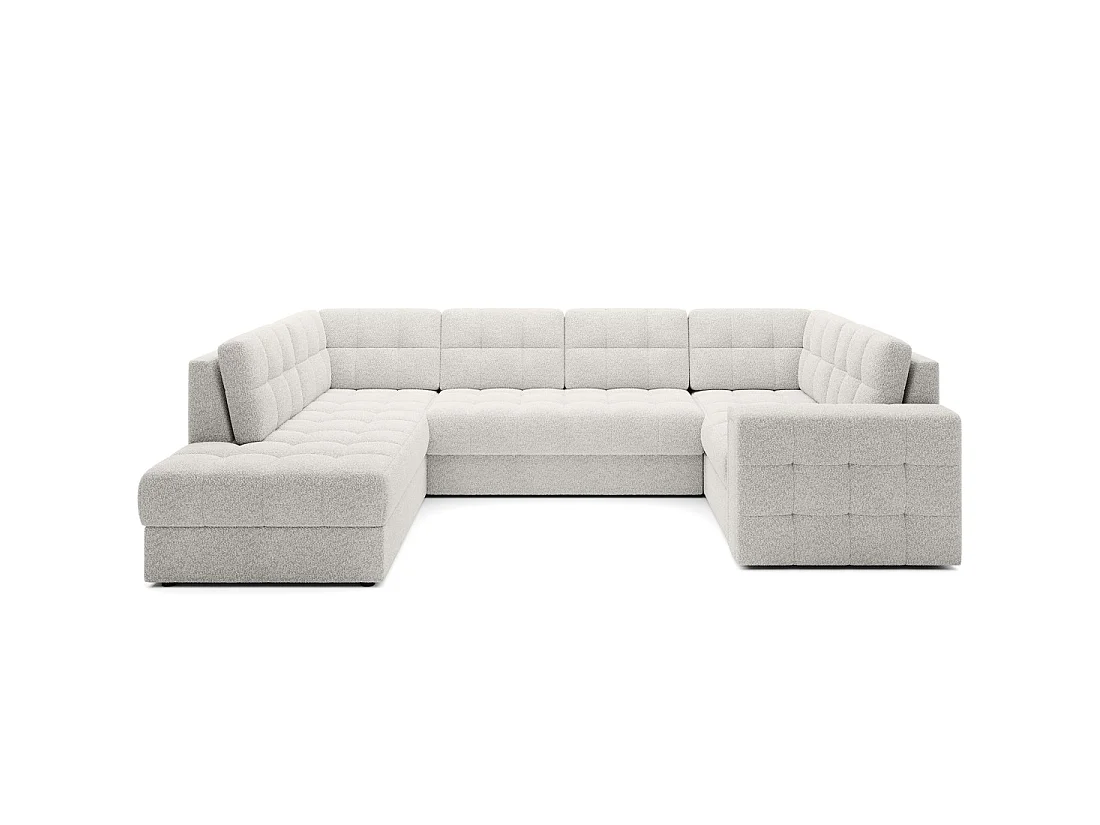 Sofá de esquina convertible MONTEZA blanco izquierdo 299 cm con almacenamiento y cama