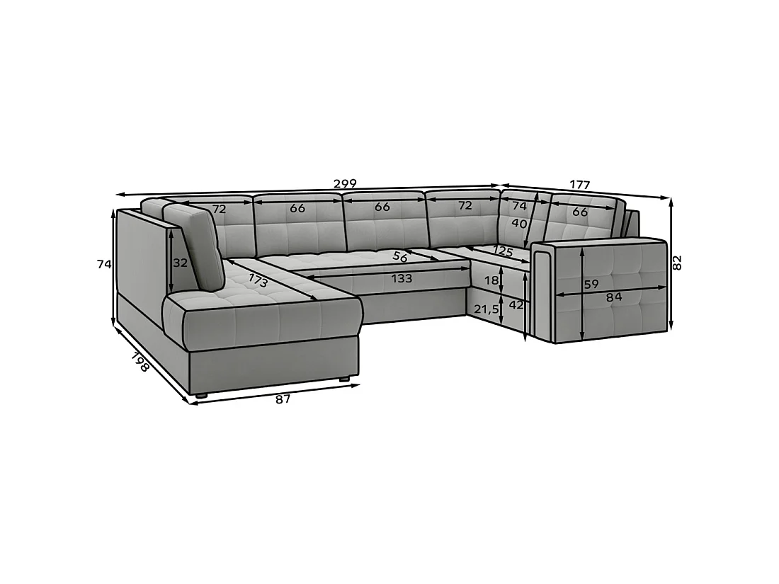 Sofá de esquina convertible MONTEZA blanco izquierdo 299 cm con almacenamiento y cama