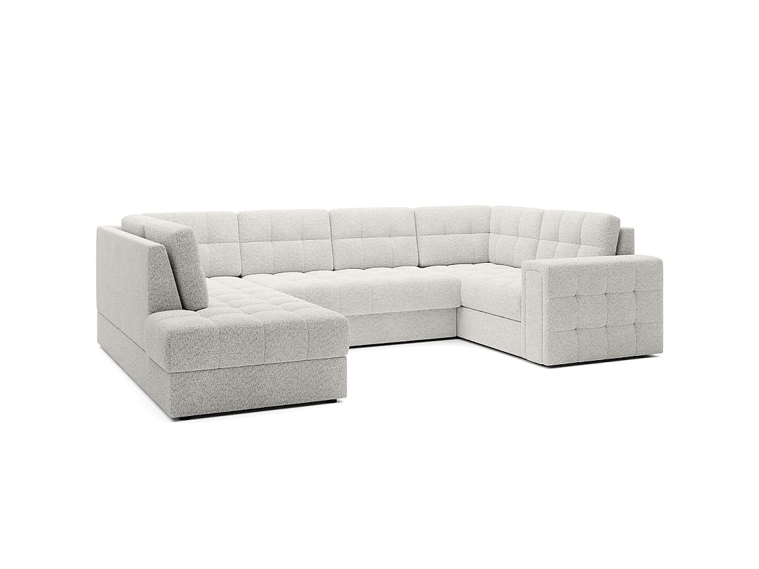 Sofá de esquina convertible MONTEZA blanco izquierdo 299 cm con almacenamiento y cama