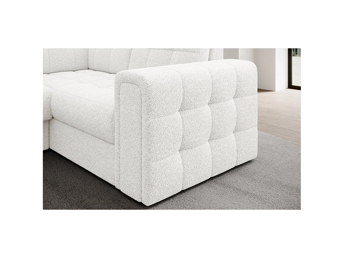 Sofá de esquina convertible MONTEZA blanco izquierdo 299 cm con almacenamiento y cama