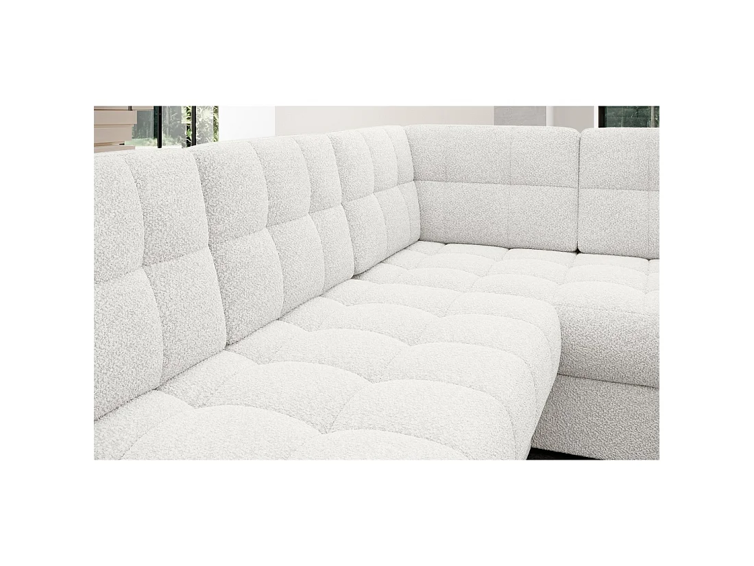 Sofá de esquina convertible MONTEZA blanco izquierdo 299 cm con almacenamiento y cama