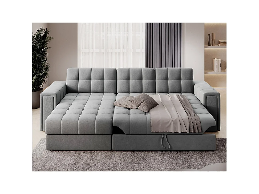 Canapé d'angle convertible KAPITARA gris réversible avec coffre de rangement