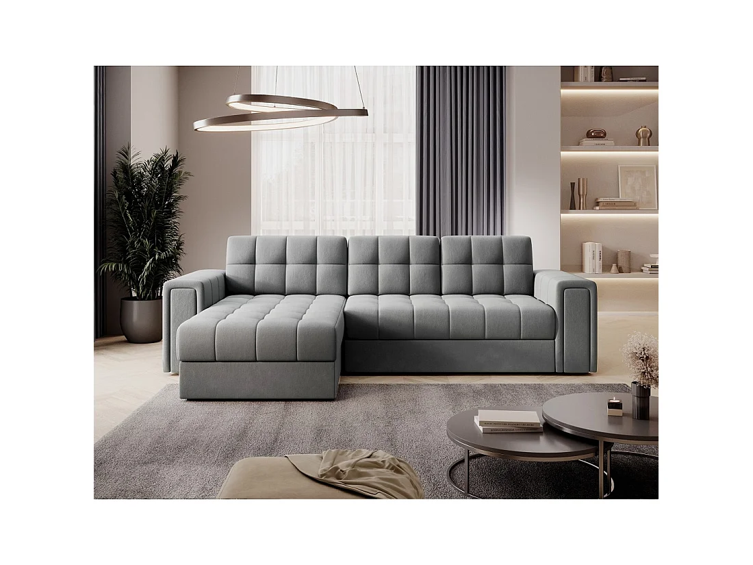 Canapé d'angle convertible KAPITARA gris réversible avec coffre de rangement