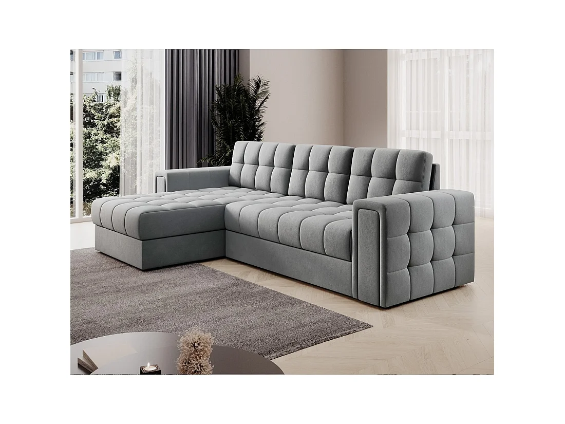 Canapé d'angle convertible KAPITARA gris réversible avec coffre de rangement