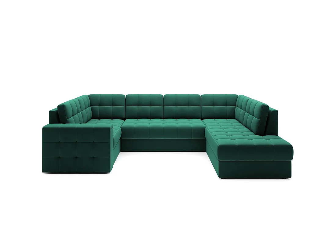 Canapé d'angle convertible MONTEZA vert 299 cm avec coffre et couchage