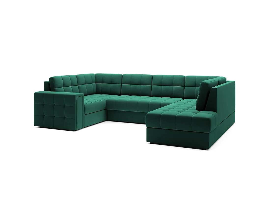 Canapé d'angle convertible MONTEZA vert 299 cm avec coffre et couchage