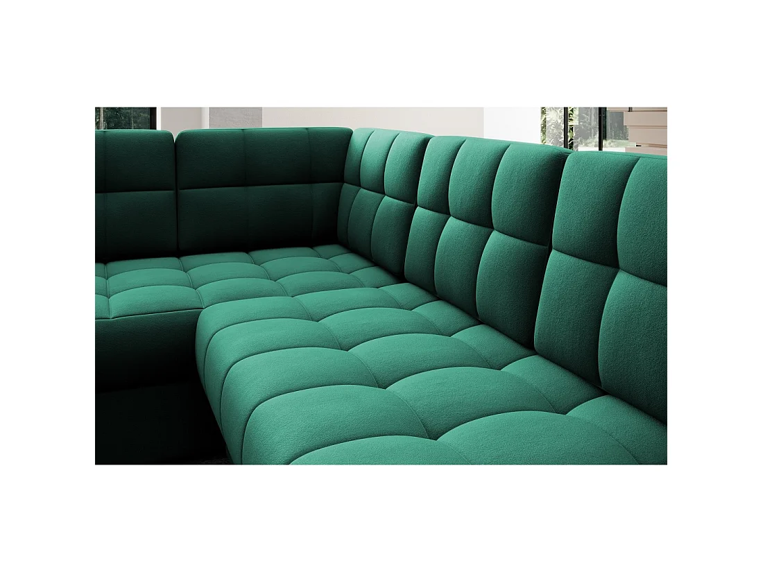 Canapé d'angle convertible MONTEZA vert 299 cm avec coffre et couchage
