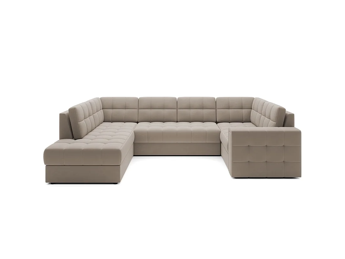 Sofá de esquina convertible MONTEZA beige izquierdo 299 cm con almacenaje y cama