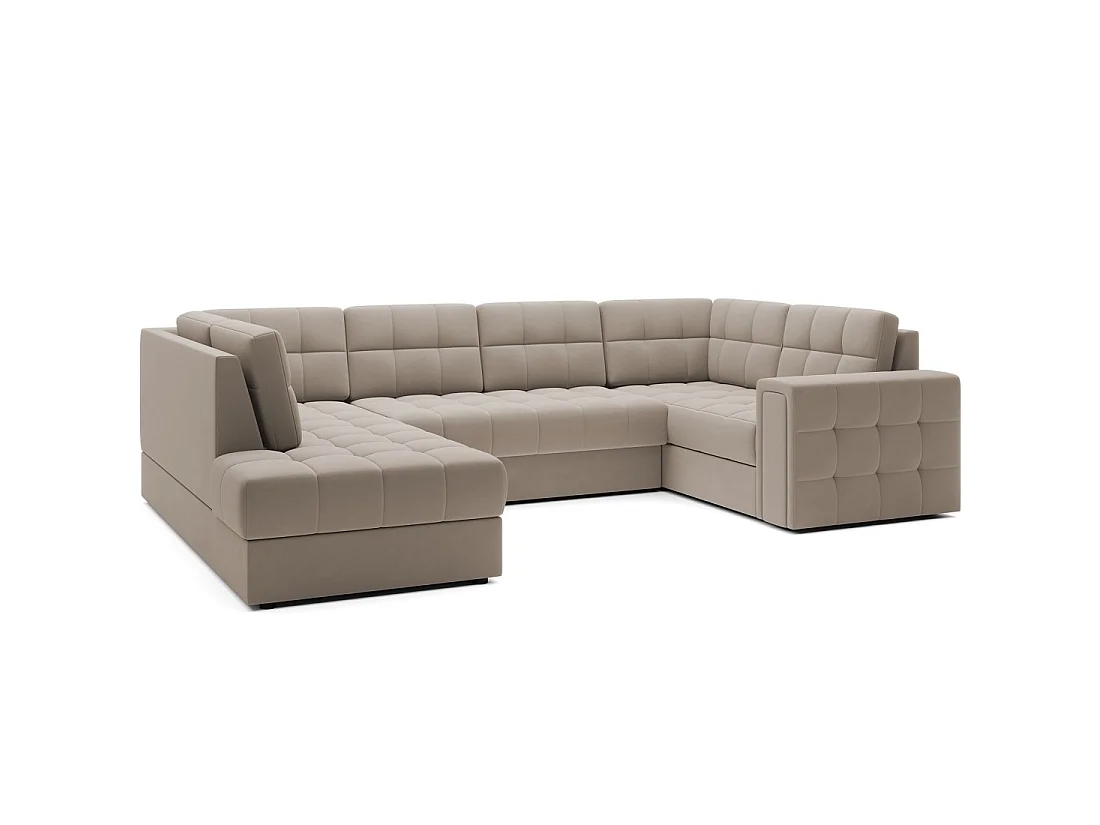 Sofá de esquina convertible MONTEZA beige izquierdo 299 cm con almacenaje y cama