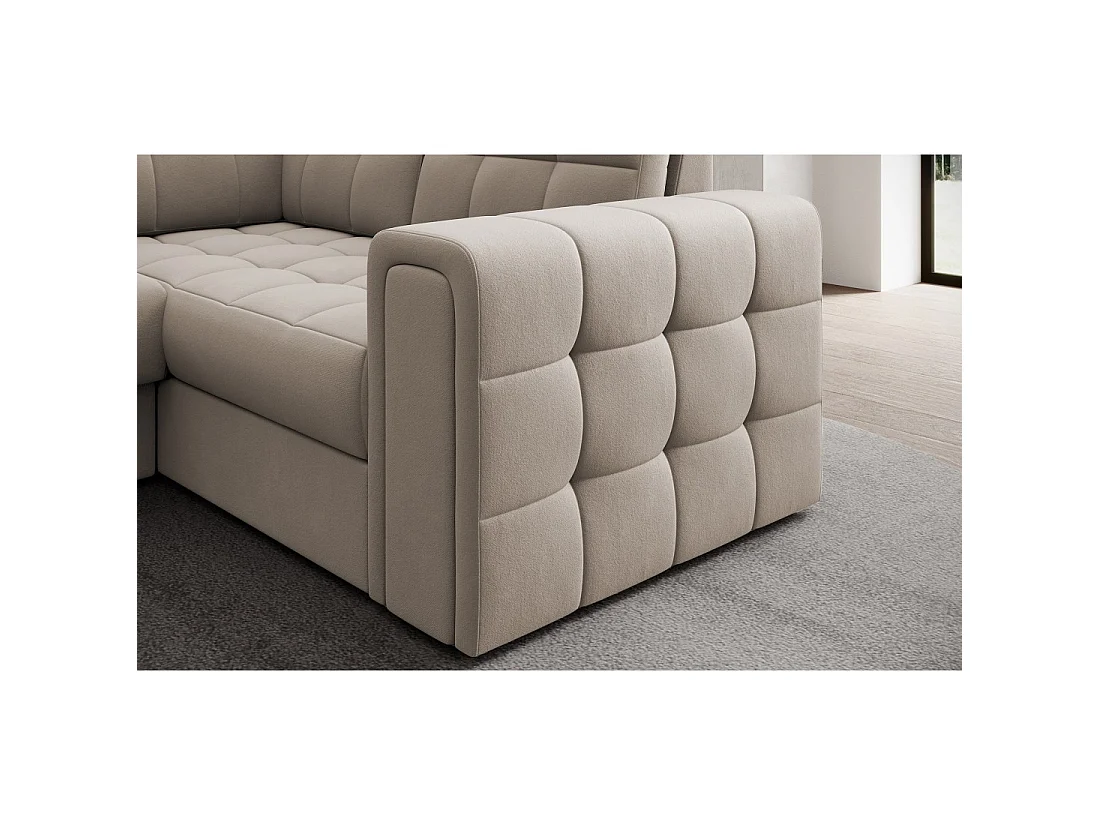 Sofá de esquina convertible MONTEZA beige izquierdo 299 cm con almacenaje y cama