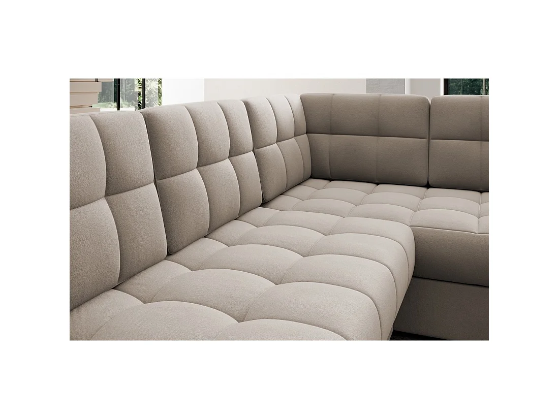 Sofá de esquina convertible MONTEZA beige izquierdo 299 cm con almacenaje y cama