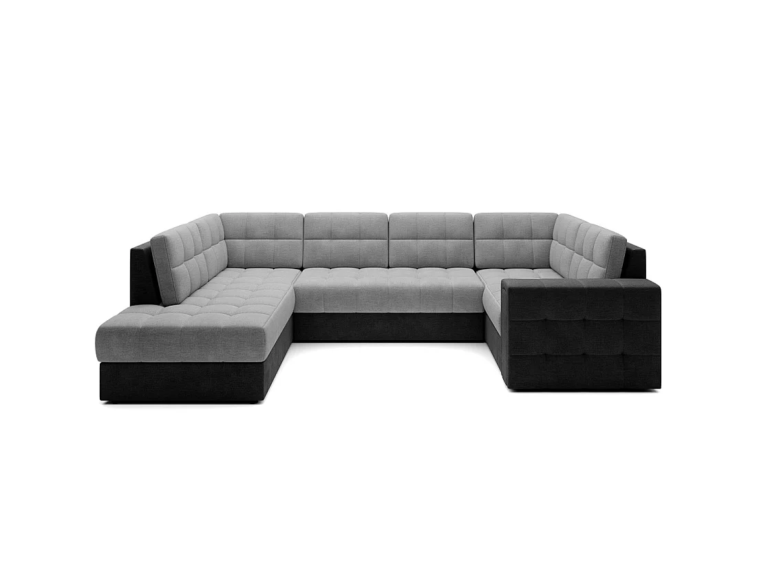 Sofá de esquina convertible MONTEZA gris y negro izquierdo 299 cm con almacenamiento y cama