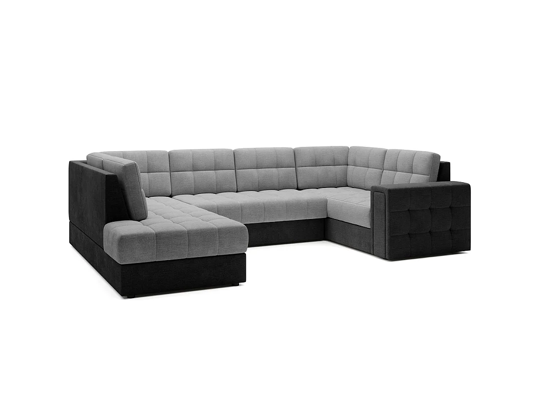 Sofá de esquina convertible MONTEZA gris y negro izquierdo 299 cm con almacenamiento y cama