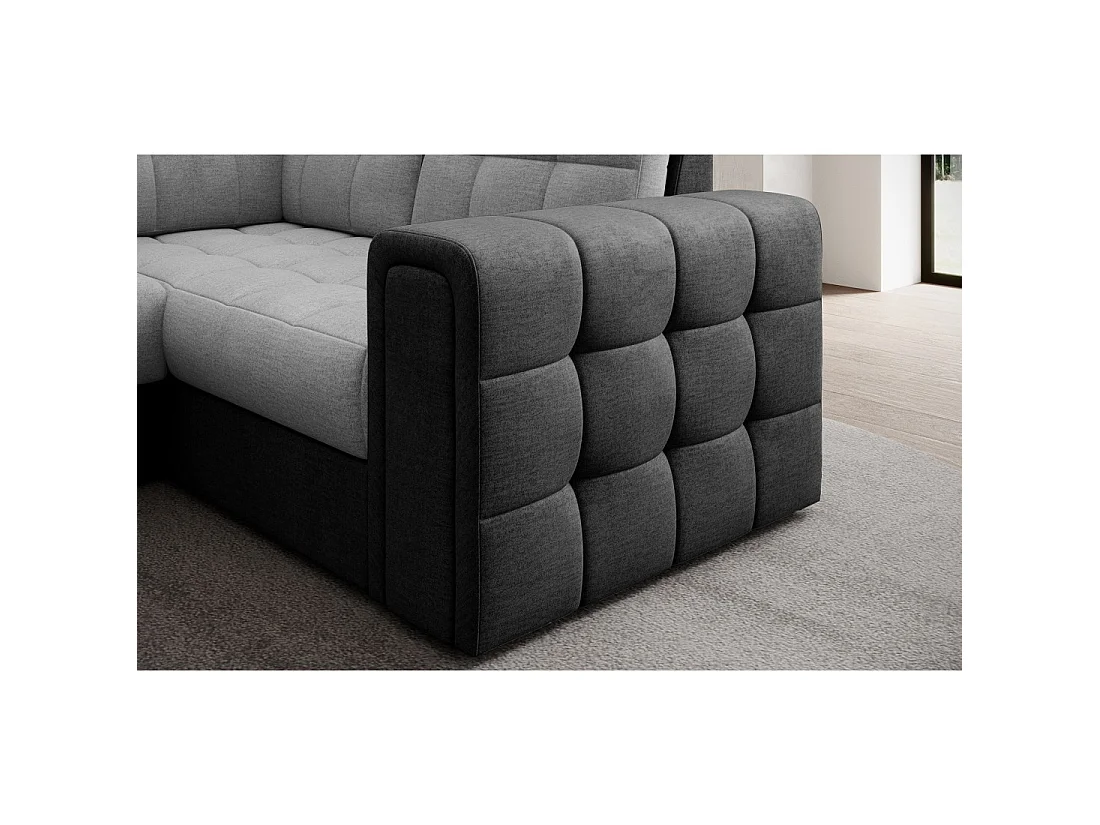 Sofá de esquina convertible MONTEZA gris y negro izquierdo 299 cm con almacenamiento y cama