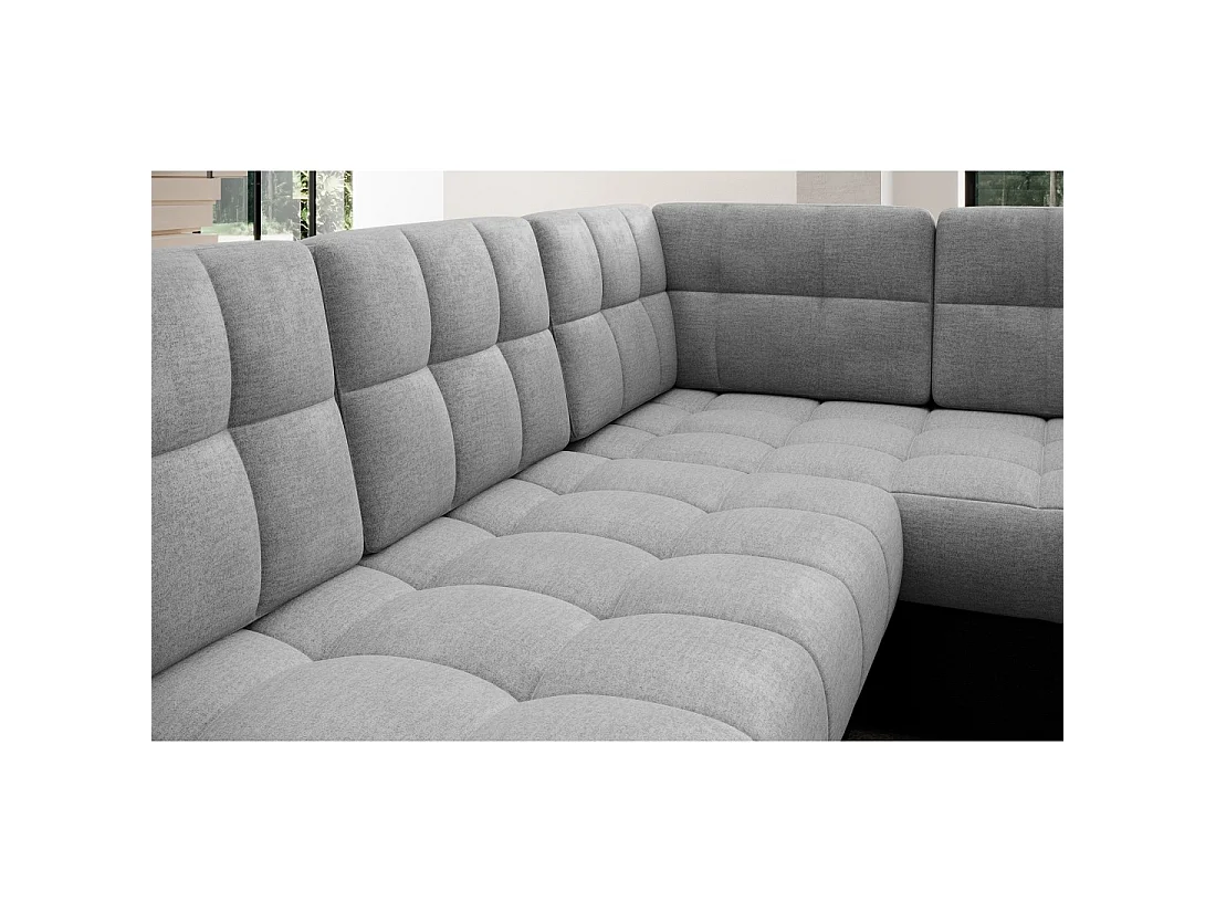 Sofá de esquina convertible MONTEZA gris y negro izquierdo 299 cm con almacenamiento y cama