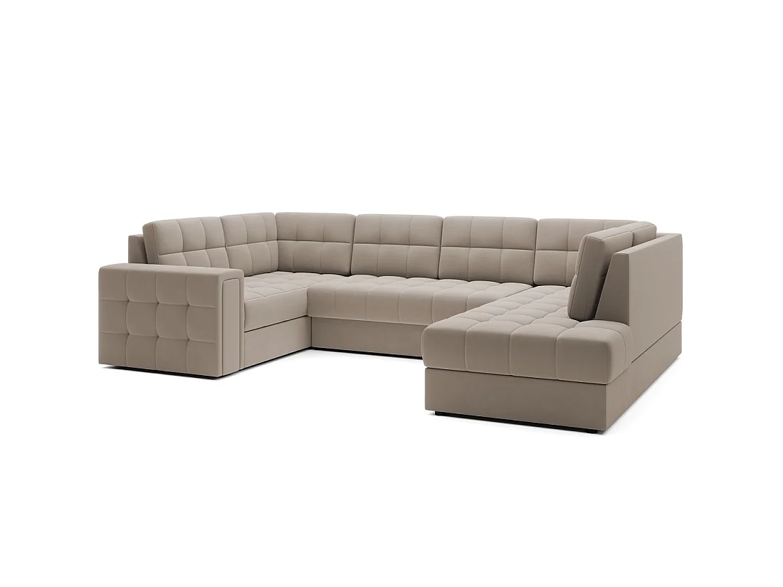 Canapé d'angle convertible MONTEZA beige 299 cm avec coffre et couchage