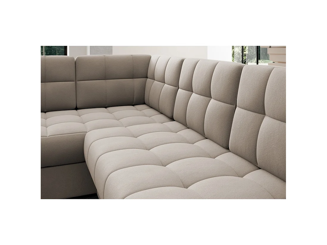 Canapé d'angle convertible MONTEZA beige 299 cm avec coffre et couchage