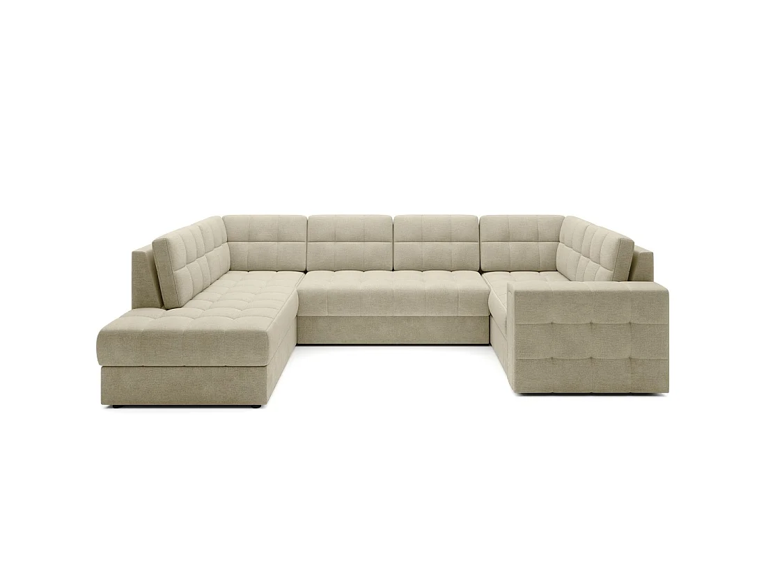 Sofá de esquina convertible MONTEZA beige izquierdo 299 cm con arcón y cama