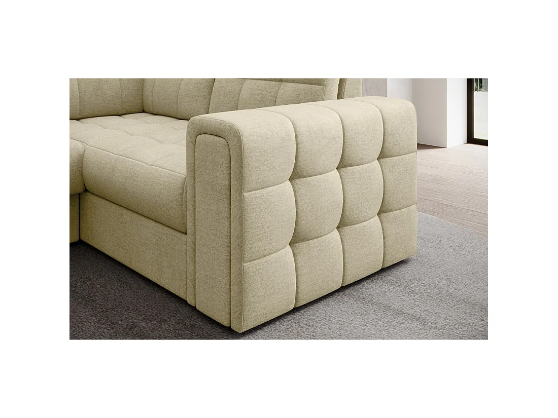 Sofá de esquina convertible MONTEZA beige izquierdo 299 cm con arcón y cama