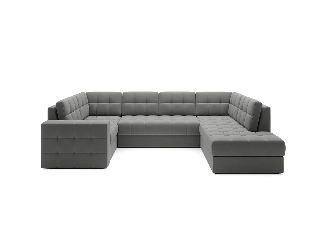 Sofá de esquina convertible MONTEZA gris 299 cm con arcón y cama