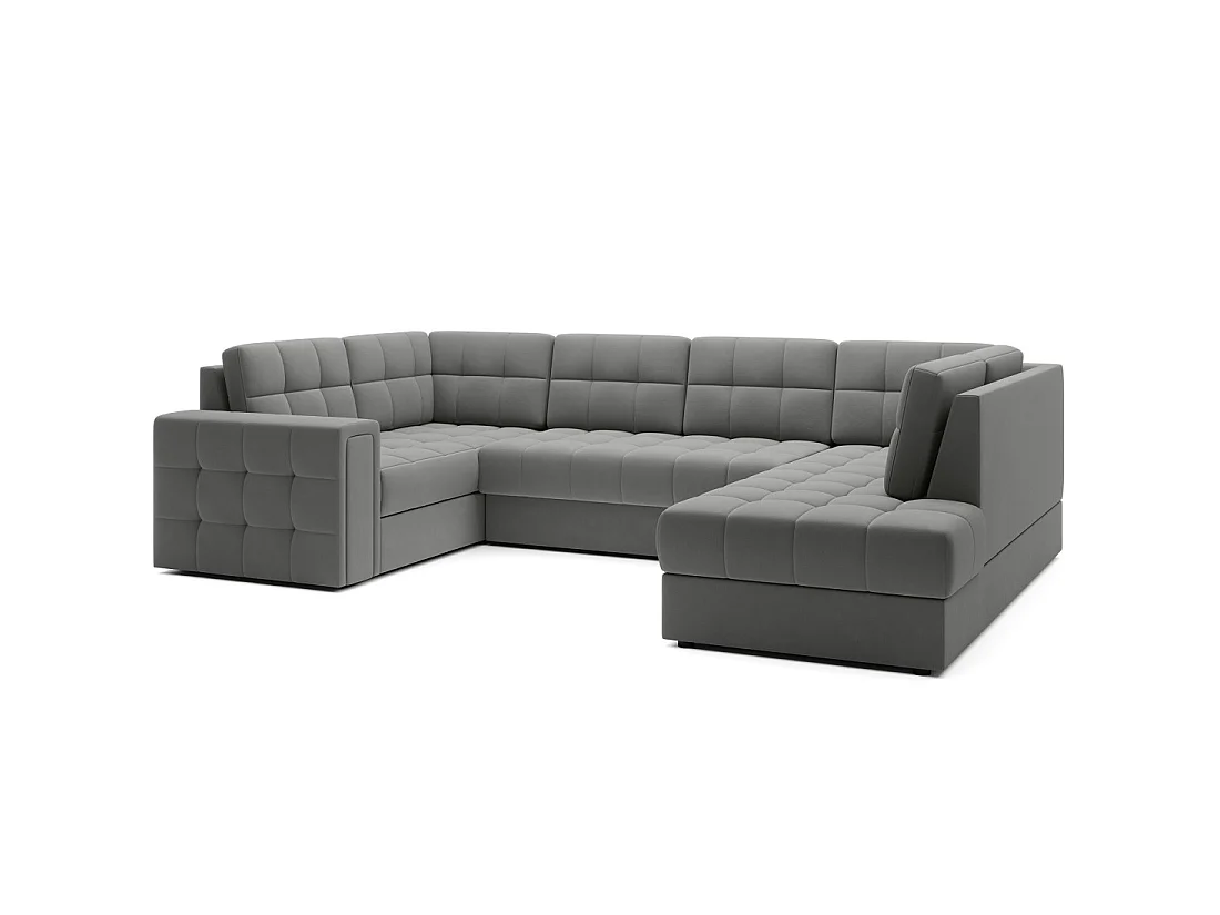 Sofá de esquina convertible MONTEZA gris 299 cm con arcón y cama
