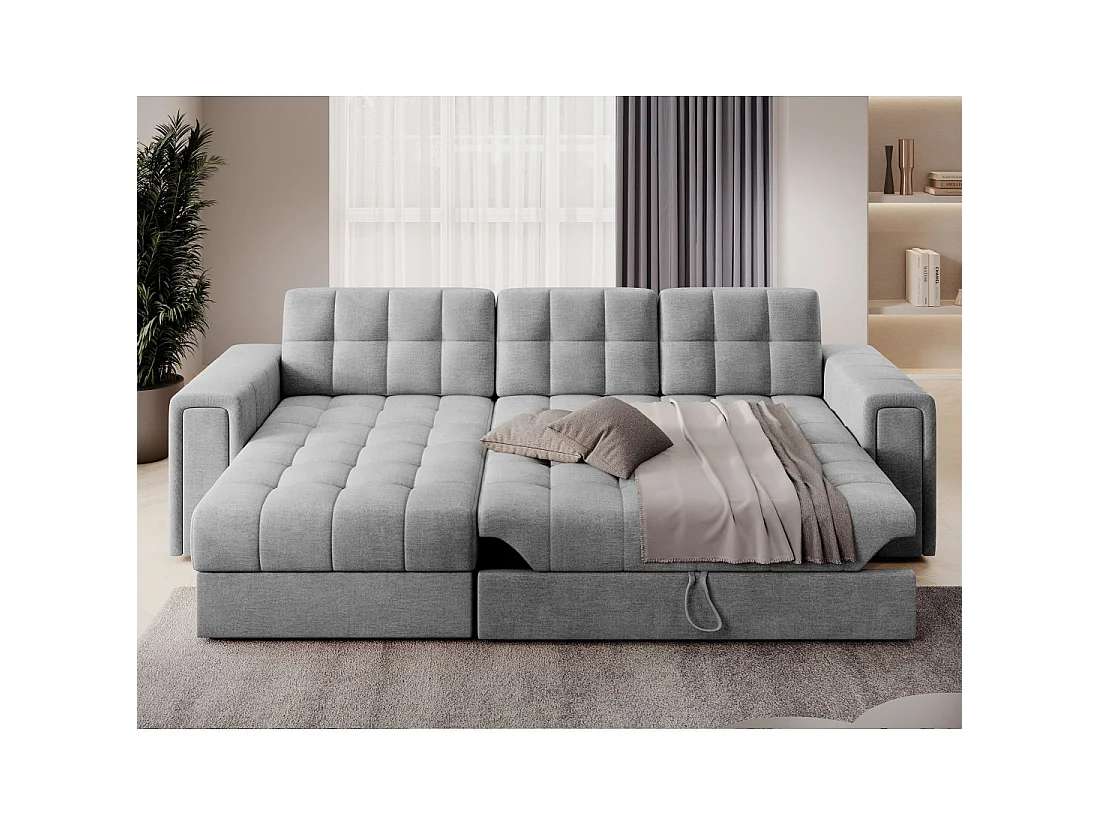 Sofá esquinero convertible KAPITARA gris reversible con baúl de almacenamiento