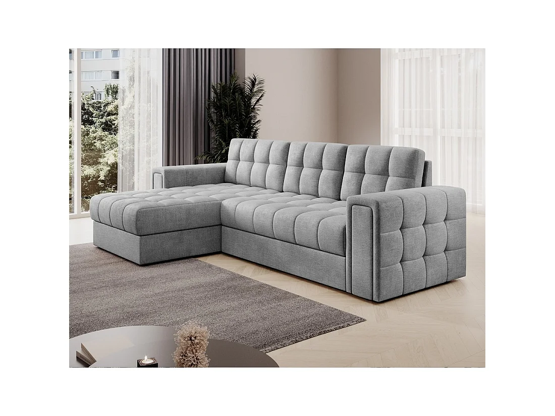 Sofá esquinero convertible KAPITARA gris reversible con baúl de almacenamiento
