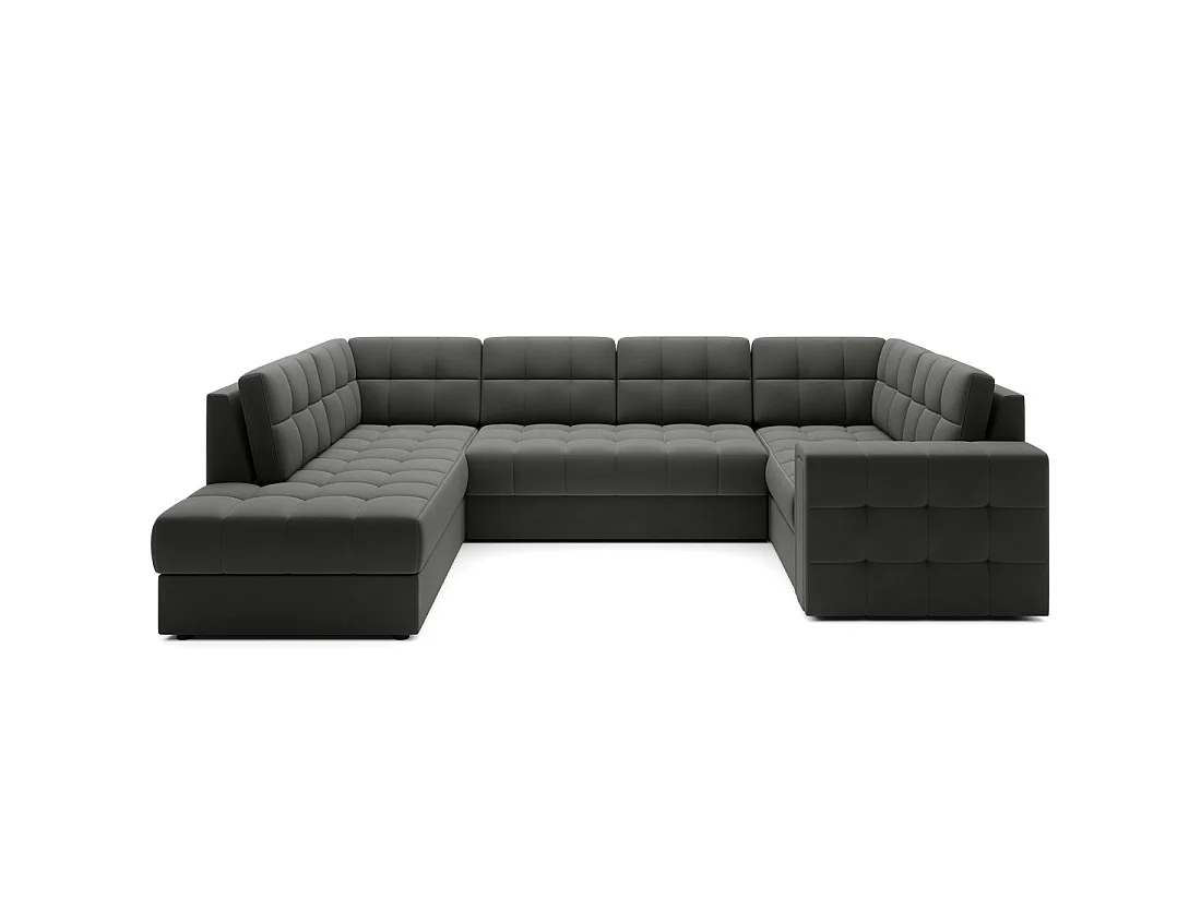 Sofá esquinero convertible MONTEZA gris oscuro izquierdo 299 cm con almacenamiento y cama