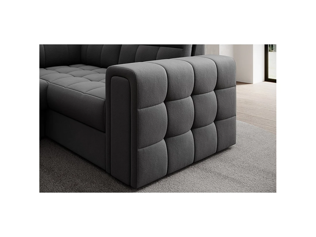 Sofá esquinero convertible MONTEZA gris oscuro izquierdo 299 cm con almacenamiento y cama