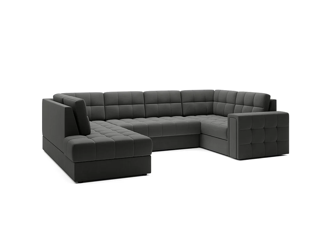 Sofá esquinero convertible MONTEZA gris oscuro izquierdo 299 cm con almacenamiento y cama